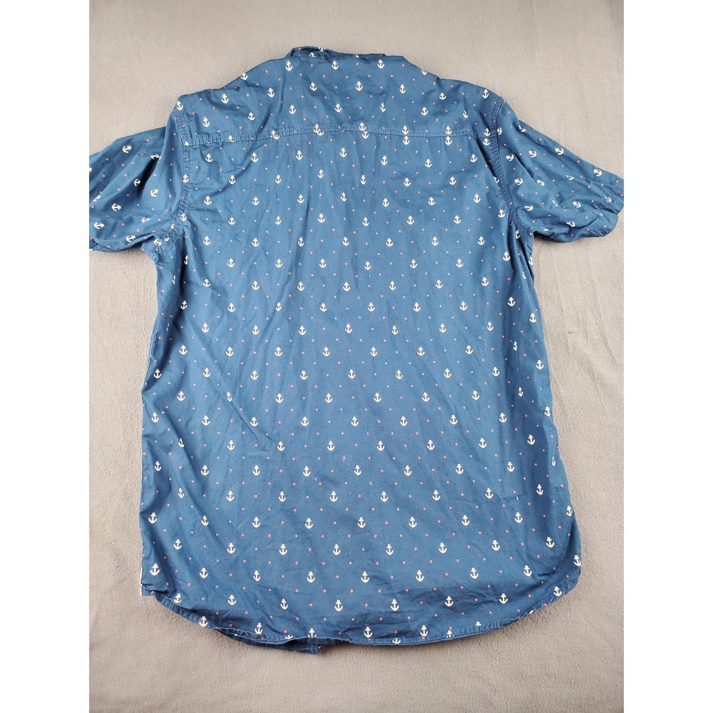 Free Planet Short Sleeve Button Down Pocket Shirt Mens Large Blue White Anchor - Picture 7 of 7